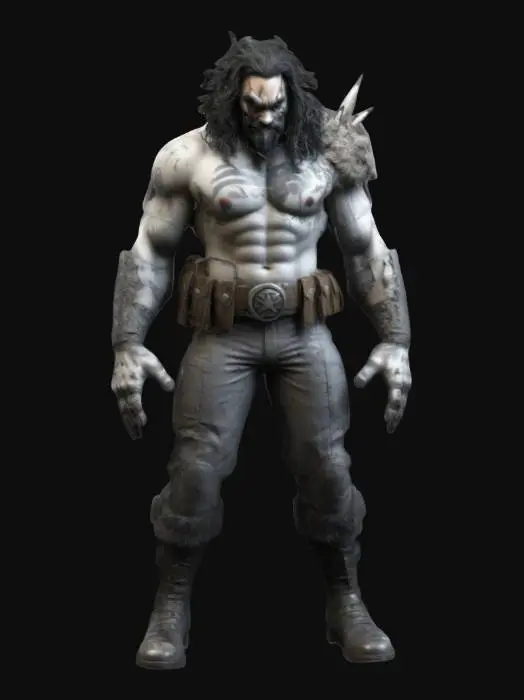 3D model for An ultra detailed, highest quality 3d model of the DC comic character Lobo played by Jason Momoa stood unarmed in an a-pose. With a design inspired by Simon Bisley, Keith Giffen and Todd McFarland. Photorealistic 