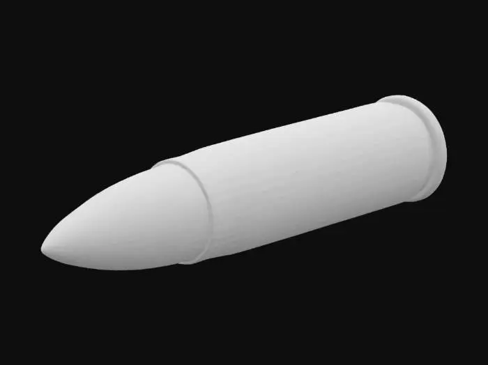 3D model for Call of Duty: Modern Warfare II style single bullet, realistic metal texture, ballistic tip, rifling marks, dynamic lighting, cinematic close-up, shallow depth of field, high detail, 8K resolution, ultra realistic, studio render, photorealistic, HDR