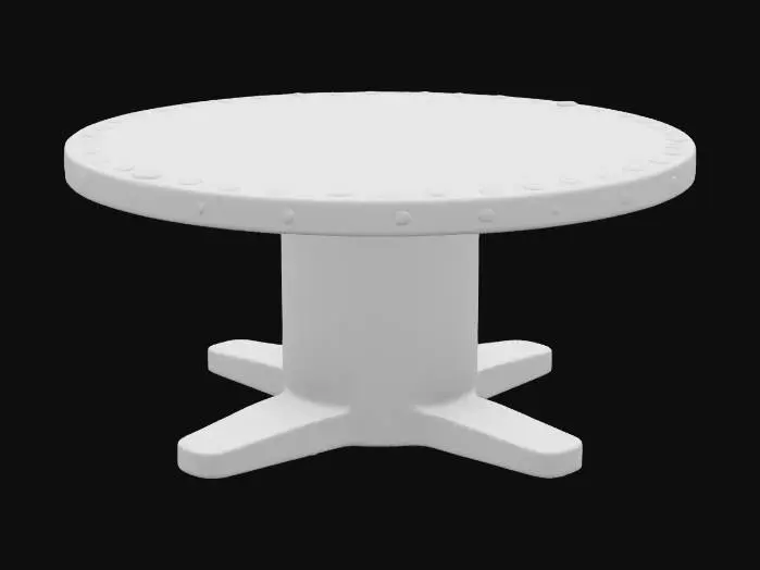 3D model for A large military-style conference table made of battle-worn steel with scratched and dented surfaces