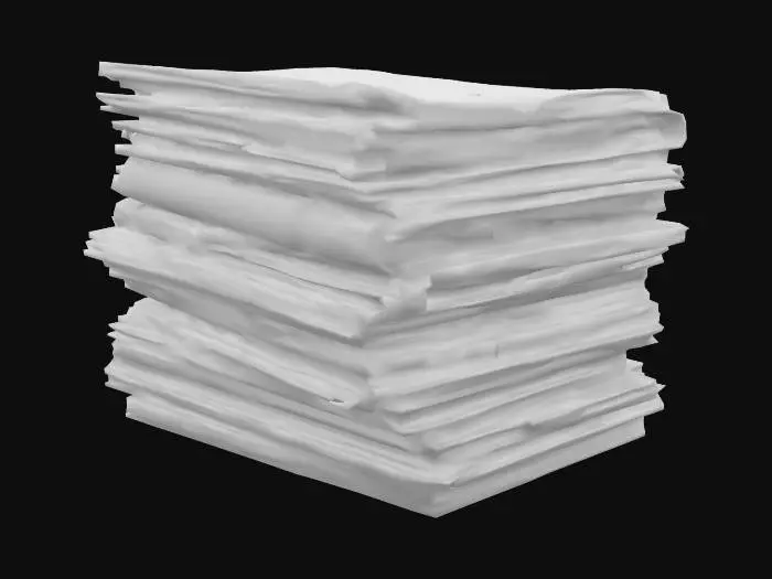 3D model for Call of Duty: Modern Warfare II style classified document stack, aged paper with red “CLASSIFIED” stamps, handwritten notes, tactical mission schematics, paperclips and binder clips, slight wrinkles and folds, realistic wear and tear, high detail, cinematic lighting, ultra realistic, photorealistic, 8K resolution, HDR, gritty military intel vibe, moody shadows