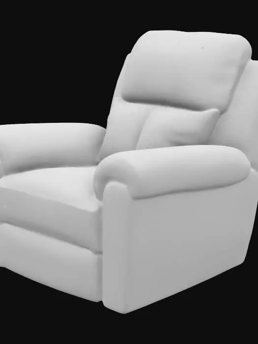3D model for a recliner with soft valour material in a dark beige with matching accent pillows