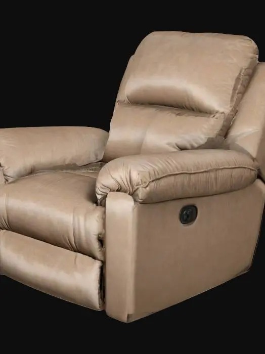 3D model for a recliner with soft valour material in a dark beige with matching accent pillows