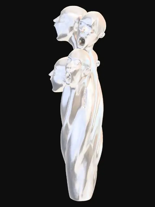 3D model for Create a stylized sculptural 3D model of a modern vase with a smooth, curved form tapering slightly toward the top. The entire surface is sculpted with multiple expressive human faces that appear to be pushing out from inside the vase, as if trapped beneath a flexible surface. The faces show varied expressions — some screaming, some silently open-mouthed, some anguished — giving the illusion of movement and tension.

The material should look like matte white ceramic or resin, suitable for 3D printing, with clean surface flow and no excessive fine detail (so it can be printed). The style should balance eerie horror with elegant modern design, blending surrealism and minimalism.

Ensure all forms are solid and watertight, with smooth topology and no thin or floating geometry.