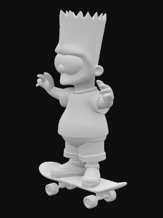3D model for Bart Simpson character holding his skateboard from cartoon. ultra high res textures