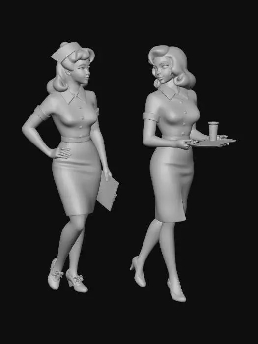 3D model for Twin Nurses in White