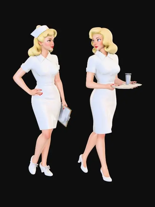 3D model for Twin Nurses in White