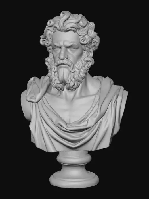 3D model for Antic statue zeus, facial expression like a boss, bust