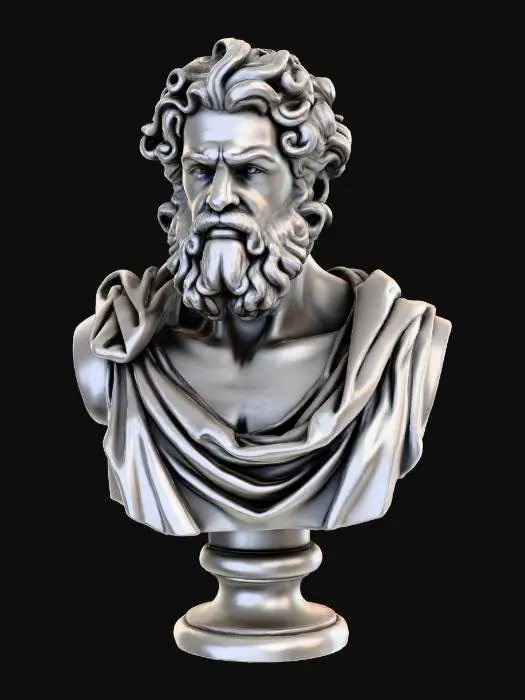 3D model for Antic statue zeus, facial expression like a boss, bust