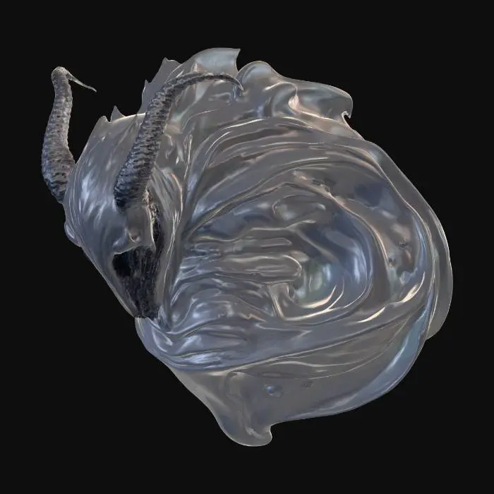 3D model for An amorphous faceless demon, appearing as a swirling mass of viscous, midnight-black tar and coalesced shadow. Its form subtly shifts and ripples, suggesting a fluid, intangible presence with no distinct features, its head a smooth, dark void. The surface possesses a faint, unsettling sheen, giving it a slick, almost wet texture, and an unnerving depth.