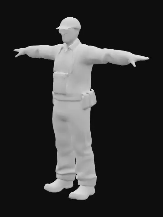 3D model for Low-poly shipyard cutting worker in safety gear, helmet, goggles, gloves, boots, and protective vest, standing in T-pose, simple clean geometry