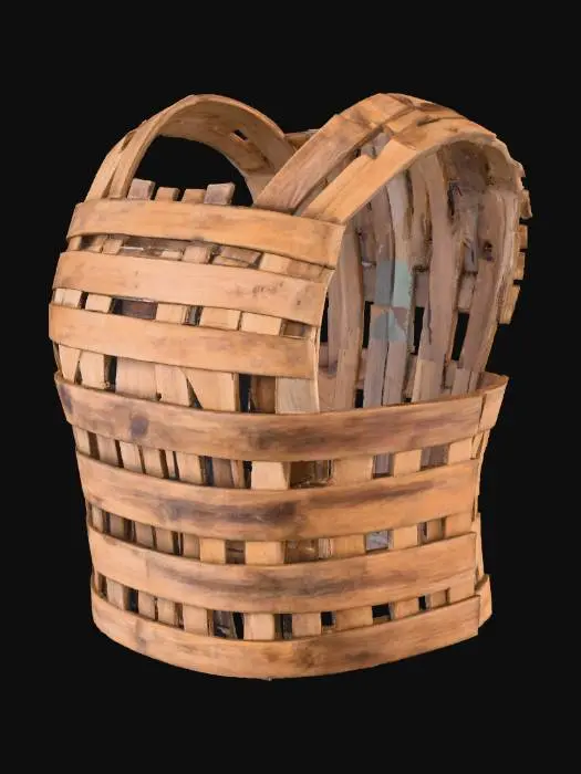 3D model for Un plastron d'armure très légère en cagette de bois :  composé uniquement de bois de parties de fines cagette en bois , structuré comme une cagette de bois (Perpendiculaire et parallèle)  , les bouts de bois ne peuvent qu'être à la verticale ou à l'horizontale mais pas en diagonale . garder de l'espace entre chaque bois de bois, les bouts de bois à l'horizontale doivent être à l'extérieur de l'armure et plus large que les renforts intérieur à la verticale  ( comme sur la cagette en photo)
