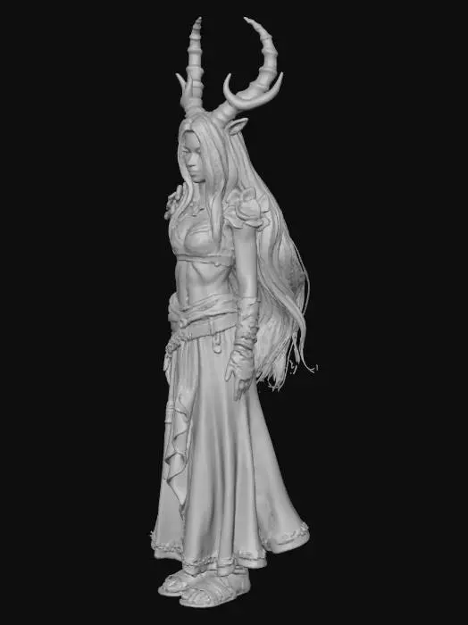 3D model for Девушка кентавр с длинными голубыми волосами в топе болотного цвета с костяными наплечниками и рогатым черепом на голове