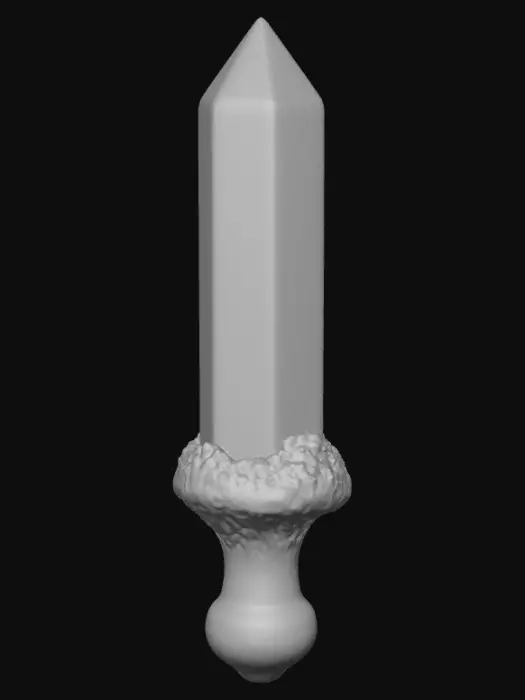 3D model for • La Lame :
• Elle n'est pas en métal, mais sculptée dans un seul bloc de cristal de quartz ou d'améthyste.
• Détail 3D : La lame est translucide avec des inclusions internes et des fractures. Elle n'a pas de tranchant net, mais des facettes coupantes comme un bijou brut. Elle doit émettre une légère lumière interne (shader émissif avec subsurface scattering).
• La Garde :
• Minimaliste. C'est une formation naturelle de géodes cristallines qui "poussent" à la jonction entre la lame et le manche, formant une protection hérissée.
• La Poignée :
• Matériau : Pierre de lune lisse et polie, de couleur pâle et laiteuse. Très lisse, sans texture de grip.
• Le Pommeau :
• Une pointe de cristal brut qui termine la poignée, pointant vers le bas.