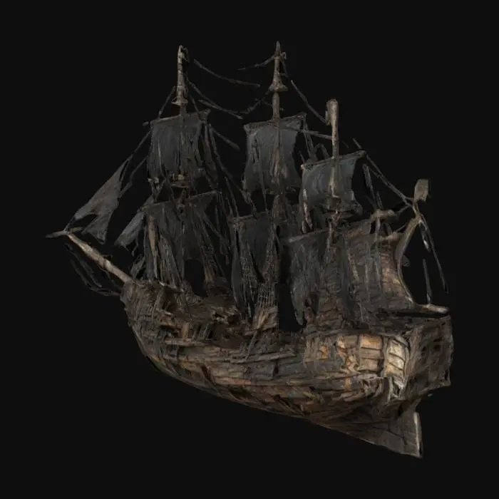 3D model for Highly realistic rotten Ship, sailing ship, Wood, Dark, Broken, damaged