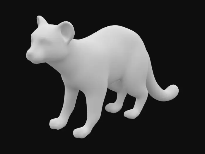 3D model for A sleek, pale pine marten with soft white fur tinged with faint rosy and grey hues. She has piercing emerald-green eyes and a jagged crimson scar running along her back.