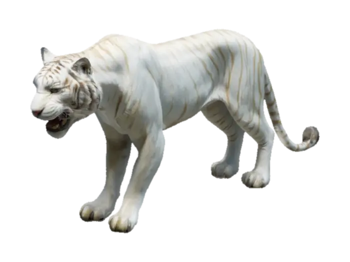 Lean, slender, wise, white regal saber-toothed tiger. - Neutralpose 3D model, vytvořený pomocí AI