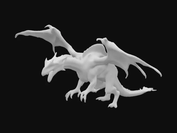 3D model for A huge, wispy, skeletal, misty, ghostly, hazy, pale dragon, its wings outstretched, regal, wise, majestic, ancient, mouth open wide, roaring, prominent ridges along its back and tail, dangerous, magical force, stunning majesty, awe-inspiring, stunning.