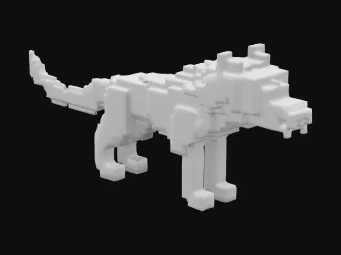 3D model for A black, red-eyed Minecraft wolf in a defensive pose.