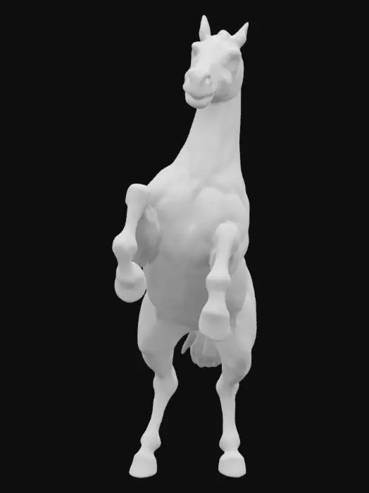 3D model for Imagine a majestic, sleek, streamlined white stallion, mane and tail glossy and flowing, pose wild and free, rearing up on its hind legs victoriously.