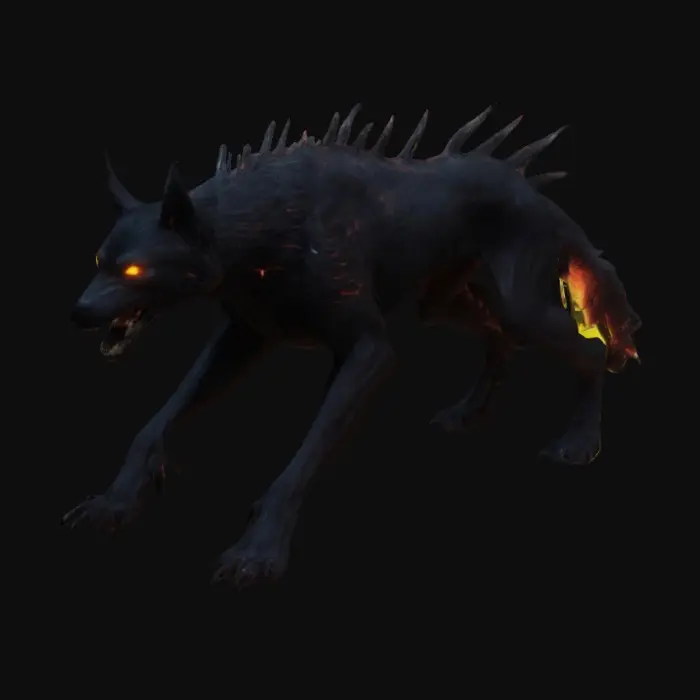3D model for An evil black wolf, glowing spines growing on its back, mythical demon spawn.