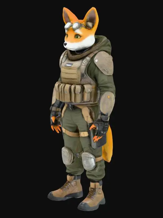 3D model for Stalker-inspired anthropomorphic Boy in a futuristic military exosuit with reinforced ballistic vest, tactical harness with modular pouches, fabric armor on limbs, and rugged boots. Weathered metallic finish with integrated HUD visor and lifelike fur details, set in a dystopian urban wasteland with cinematic lighting,, Highly Detailed, Ultra Realistic face ,4K, 8K, HDR, studio quality beautiful, elegant, realistic,