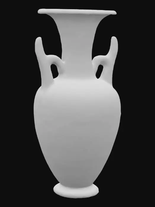 3D model for An ancient Roman vase painted & engraved with wild animals. The vase is made from terracotta and has a ling thin neck and a wide body with two handles. 