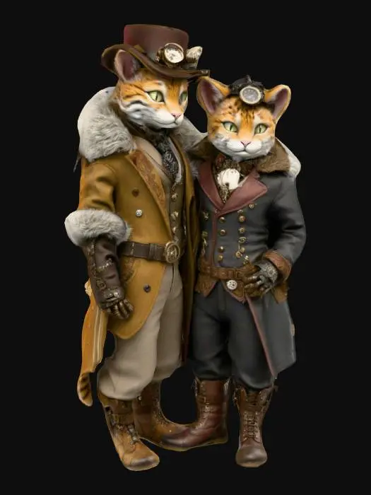 3D model for Steampunk Feline Duo