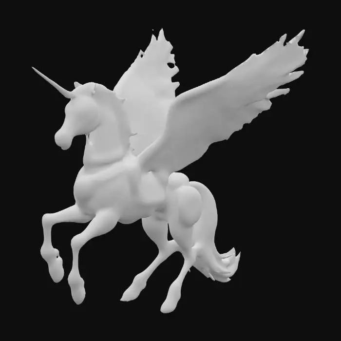 3D model for a digitally rendered depiction of a mythical Pegasus, reimagined in a steampunk aesthetic. The creature features a horse-like form with intricate mechanical components, including exposed gears, pistons, and ornate metallic filigree integrated into its body. The primary coloration is a vibrant turquoise, accented by gold and bronze elements that evoke aged machinery. Large, feathered wings extend from its shoulders, with feathers rendered in a matching turquoise hue and framed by elaborate mechanical structures. The Pegasus is posed in a dynamic stance, with one foreleg raised, suggesting motion, against a neutral gray background that emphasizes its detailed design. This artistic representation blends classical mythology with Victorian-era industrial motifs, characteristic of steampunk