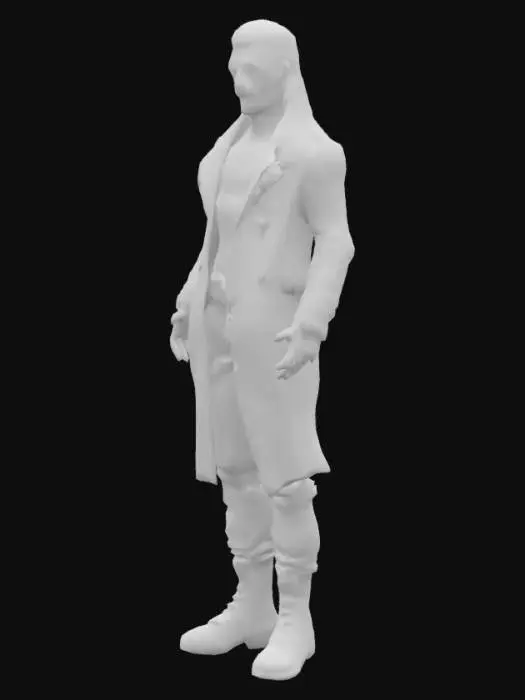 3D model for "Full-body 3D model of DURIN - 17-year-old transhumanist genius in 2245. Cyber-gothic aesthetic meets quantum tragedy.

**PHYSICAL TRAITS:**
- **Body:** Severely thin (Marfan syndrome from gene editing) with visible ribcage and elongated limbs. Height: 6'7"
- **Skin:** Translucent pearlescent layer showing **subdermal quantum circuitry** (glowing blue veins forming fractal equations)
- **Face:** 
  - Left side: Perfect porcelain skin (gene-edited)
  - Right side: **Necrotic tissue** (failed CRISPR experiment) with exposed titanium cheekbone
  - Eyes: **Heterochromia** - left: mechanical red lens (HUD interface), right: natural blue eye with petechial hemorrhages
- **Attire:** Tattered lab coat fused 

**TECHNOLOGY:**
- **Neural Jack:** Chrome spine implant protruding from neck 