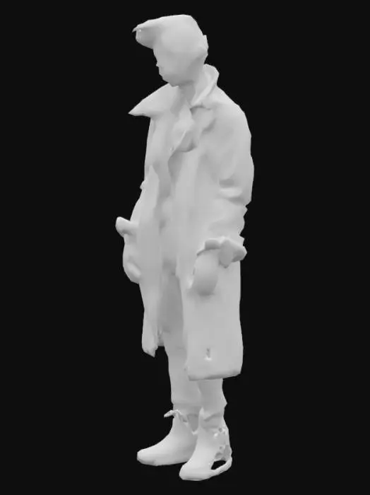 3D model for "Full-body 3D model of DURIN - 17-year-old transhumanist genius in 2245. Cyber-gothic aesthetic meets quantum tragedy.

**PHYSICAL TRAITS:**
- **Body:** Severely thin (Marfan syndrome from gene editing) with visible ribcage and elongated limbs. Height: 6'7"
- **Skin:** Translucent pearlescent layer showing **subdermal quantum circuitry** (glowing blue veins forming fractal equations)
- **Face:** 
  - Left side: Perfect porcelain skin (gene-edited)
  - Right side: **Necrotic tissue** (failed CRISPR experiment) with exposed titanium cheekbone
  - Eyes: **Heterochromia** - left: mechanical red lens (HUD interface), right: natural blue eye with petechial hemorrhages
- **Attire:** Tattered lab coat fused 

**TECHNOLOGY:**
- **Neural Jack:** Chrome spine implant protruding from neck 