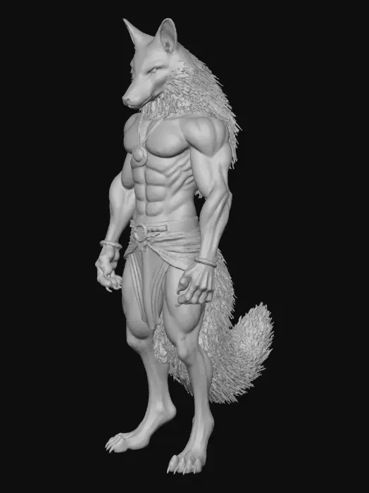 3D model for Un loup noir anthropomorphe qui utilise la magie de la lune