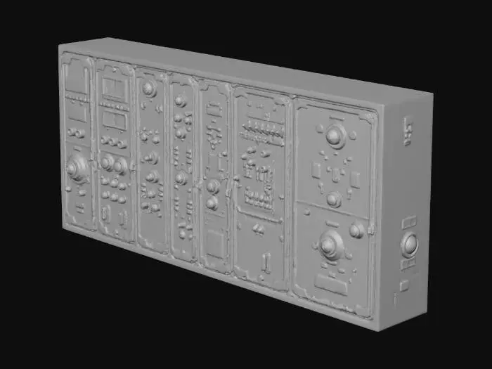 3D model for Looking to create assets for a VR game in realistic style. This game theme is a space station exifil/looter and need modular wall panels with displays, wiring, knobs, buttons etc.
The modular wall panel should allow seamless placement with other panels.
The panel should be twice as tall (8 feet and 1/2 as wide so that mulint panels can be aligned side by side to create a hallway on a space station.