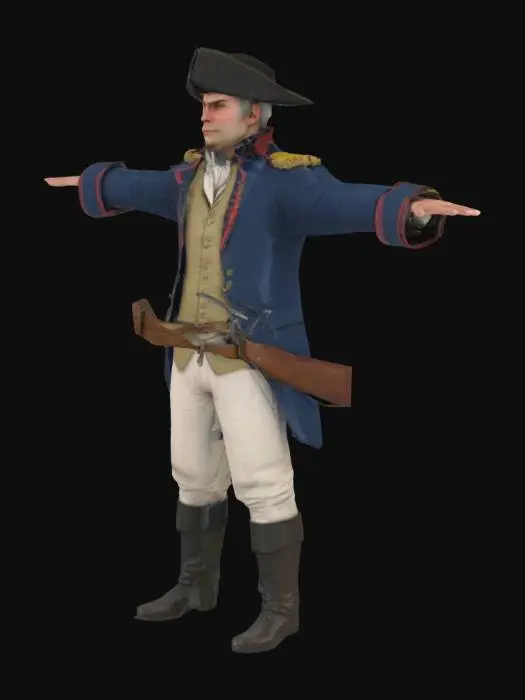 3D model for A 1700s revolutanary soldier in a tpose for pavlov
