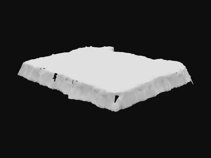 3D model for Stylized 3D volcano terrain chunk with semi-realistic textures. Includes lava flows, basalt rock, scorched ground, and smoke vents. Designed as an active volcanic biome with molten surfaces and glowing cracks. Provide four consistent multi-view renders (front, back, left, right) for 3D reconstruction. DEEP WITHIN THIS Volcano terrain LAYS A PLACE CALLED Brimscar Ridge – Jagged rock platform with a fractured crimson stone I NEED TO CREATE THE BACK GROUND OF THIS SHRINE AS TERRAIN. DONT  NEED THE SHRINE THERE I WILL PLACE THE SHRINE WE CREATED THERE JUST NEED THE TERRAIN
