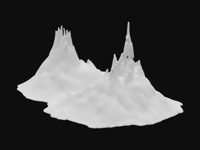 3D model for Stylized 3D volcano terrain chunk with semi-realistic textures. Includes lava flows, basalt rock, scorched ground, and smoke vents. Designed as an active volcanic biome with molten surfaces and glowing cracks. Provide four consistent multi-view renders (front, back, left, right) for 3D reconstruction. DEEP WITHIN THIS Volcano terrain LAYS A PLACE CALLED Brimscar Ridge – Jagged rock platform with a fractured crimson stone I NEED TO CREATE THE BACK GROUND OF THIS SHRINE AS TERRAIN. DONT  NEED THE SHRINE THERE I WILL PLACE THE SHRINE WE CREATED THERE JUST NEED THE TERRAIN

