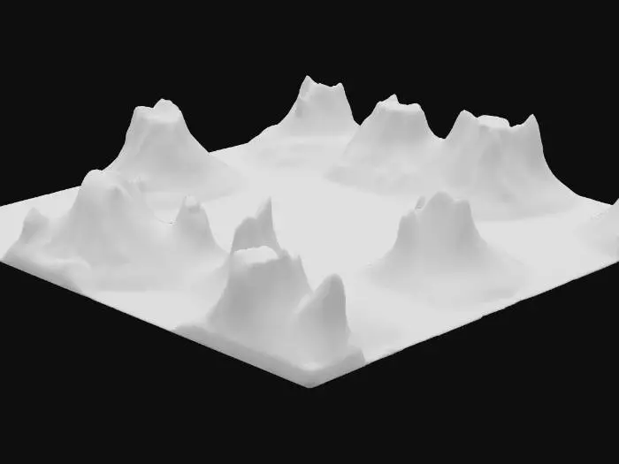 3D model for Stylized 3D volcano terrain chunk with semi-realistic textures. Includes lava flows, basalt rock, scorched ground, and smoke vents. Designed as an active volcanic biome with molten surfaces and glowing cracks. Provide four consistent multi-view renders (front, back, left, right) for 3D reconstruction. DEEP WITHIN THIS Volcano terrain LAYS A PLACE CALLED Brimscar Ridge – Jagged rock platform with a fractured crimson stone I NEED TO CREATE THE BACK GROUND OF THIS SHRINE AS TERRAIN. DONT  NEED THE SHRINE THERE I WILL PLACE THE SHRINE WE CREATED THERE JUST NEED THE TERRAIN
