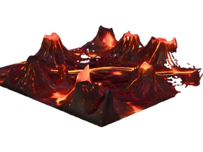 Stylized 3D volcano terrain chunk with semi-realistic textures. Includes lava flows,… - Basalt 3D model, vytvořený pomocí AI