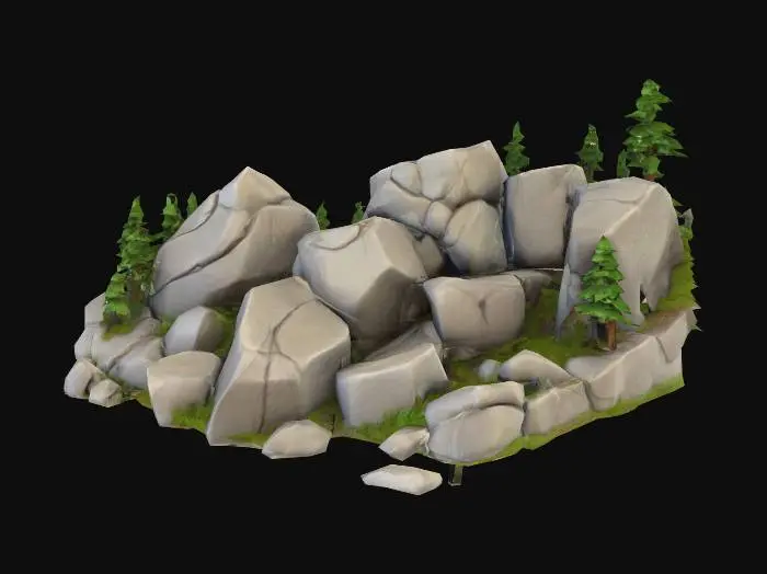 3D model for . Rocks & Boulders (Forest & Mountain Biomes)

"Stylized 3D boulder and rock set with semi-realistic textures, slightly cartoony but cohesive with forest and mountain biomes. Designed for mining interactions: when struck, fragments crumble and drop stone or metal resources. Provide four multi-view renders (front, back, left, right) for 3D reconstruction."