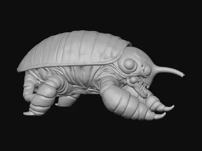 3D model for Ultra-detailed alien bio-tank with grooved chitin armor plates, symmetrical ribbed shell fused with sulfur-resistant metal veins, dome turret dripping neutralizing gel, glowing sensory nodules, long bone-like cannon with acid-proof enamel, segmented keratin treads excreting neutralizer slime, harsh acid-rain world backdrop, cinematic lighting, realistic PBR materials, deep weathering and corrosion.
