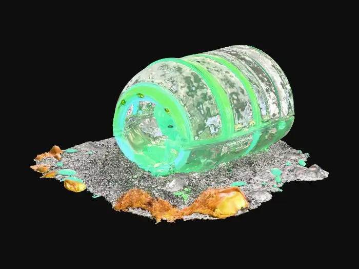 3D model for A glowing translucent alien emerging from a crashed metallic pod, surrounded by flickering green mist and glowing meteor fragments. Bioluminescent veins pulse under its glassy skin, fog drifting in moonlight, eerie forest backdrop. PBR materials, volumetric lighting, cinematic render, Unreal Engine quality, 4K detail #Halloween2025#