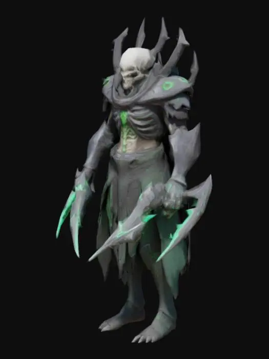 3D model for 

ENEMY FACTION: The Hollowborn

1. Raze Morrow – Skull General

Skills: Bone armor, teleport strike, soul siphon

Weapon: Dual bone-blades that regenerate from fallen enemies