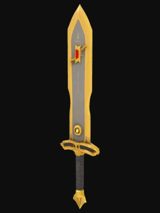 3D model for crossbow (20%) is a large claymore with glowing gold veins, gold fuller, and rubberized grip.
 SKINS (UNREAL ENGINE 5 – MASTER MATERIAL VARIANTS)
Each skin should be implemented as a Material Instance with dynamic parameters for color, metalness, emissive glow, wear/damage, and cloth pattern.

1. 🔥 Sanctified Wrath
Colors: White surcoat, red cross, glowing gold trim.

Glow FX: Emissive veins on sword + gold sigils on armor.

Look: Divine, shining in battle, minimal wear.
