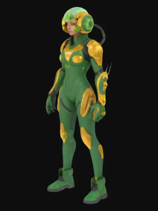3D model for  Nyra Solen – The Bio-Breaker

Role: Tactical healer + combat enhancer

Skills: Nanobot burst, regeneration field, toxin grenades

Special: Revives fallen allies and slows time in her healing dome


Outfit: Green/gold combat suit with embedded syringes and tech visor
