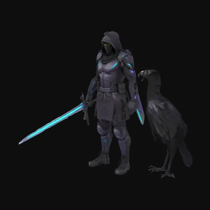 3D model for Kael “Shadowblade” Draven
Role: Stealth Assassin & Night Hunter

Outfit: Tactical black urban ninja suit with reactive armor plates (90% real-life textile textures, 10% fantasy glow effects)

Skills: Shadow Cloak (invisibility), Silent Strike, Wall Run

Pet: Black falcon “Nyx” – scouts and blinds enemies (87% photoreal bird animation)

Weapon: Dual daggers with nanotech edge (80% real, 20% sci-fi)

Graphics Realism:

Outfit Texture: 95%

Motion Capture: 90%

Environment Reaction: 85%


