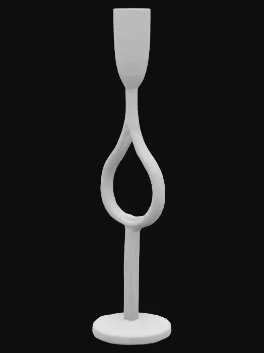 3D model for Elegant candlestick holder made of hand-forged metal with a brass finish. The surface is textured with slight imperfections, showcasing traditional metalworking techniques. Minimalist yet artistic, it stands on a small round base. Perfect as a decorative dining centerpiece. Height approximately 35–40 cm.