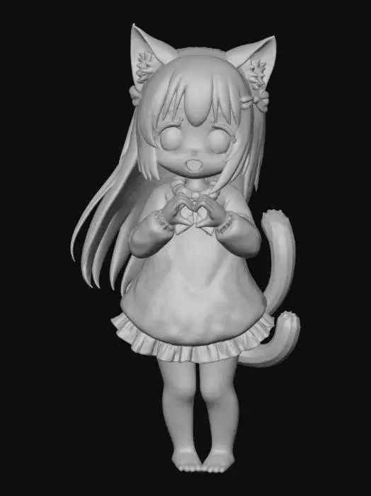 3D model for Cat girl kawaii ribbons making heart with hands