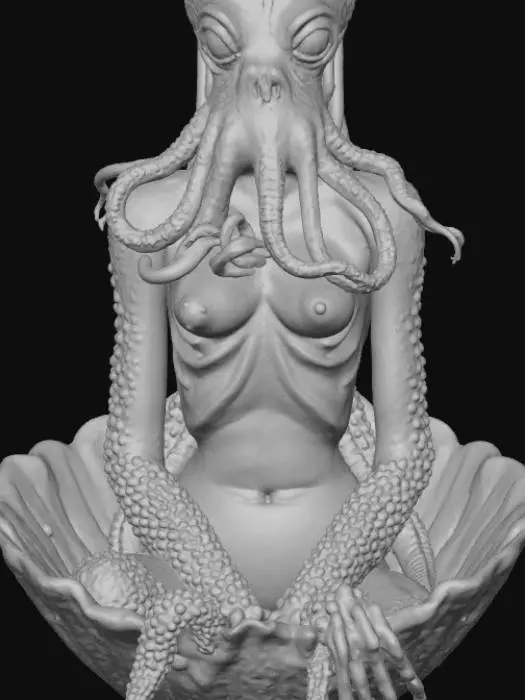 3D model for Octopus humanoid female sitting in a clam shell