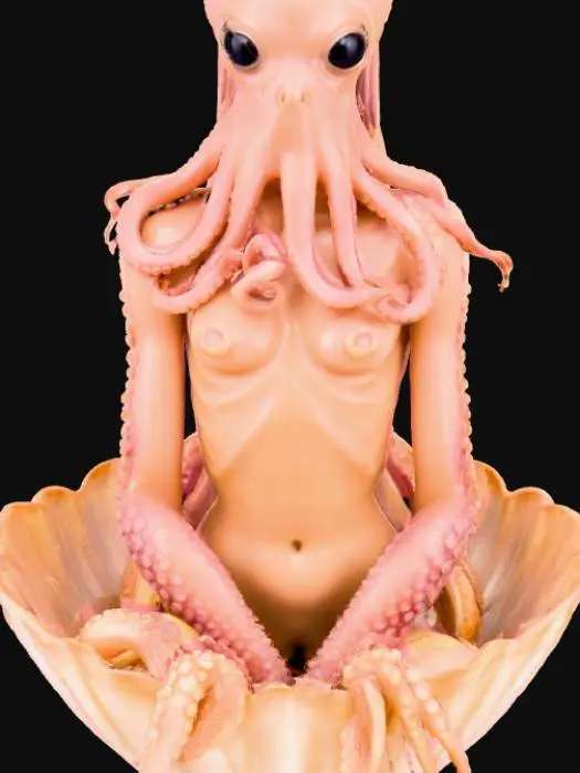 3D model for Octopus humanoid female sitting in a clam shell