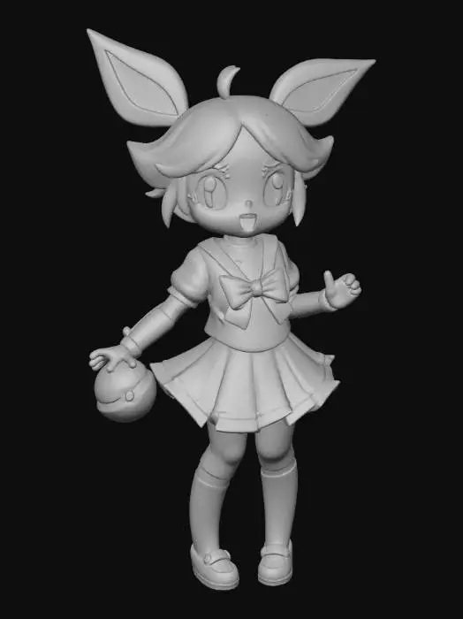 3D model for Sailor chibi moon with a Sylveon pokemon standing next to her with a heart PokeBall on her right hand