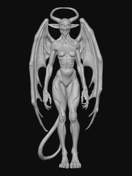 3D model for Animal humanoid female scary extra arms horns tail wings teeth